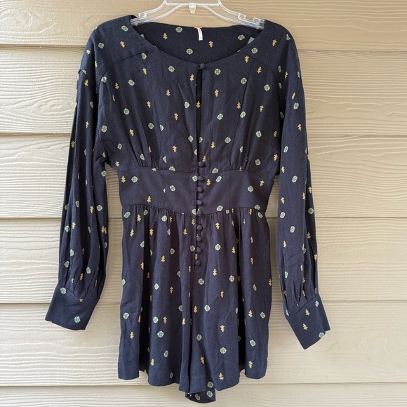 Free People Black and Gold Patterned Romper Size XS - Picture 7 of 15